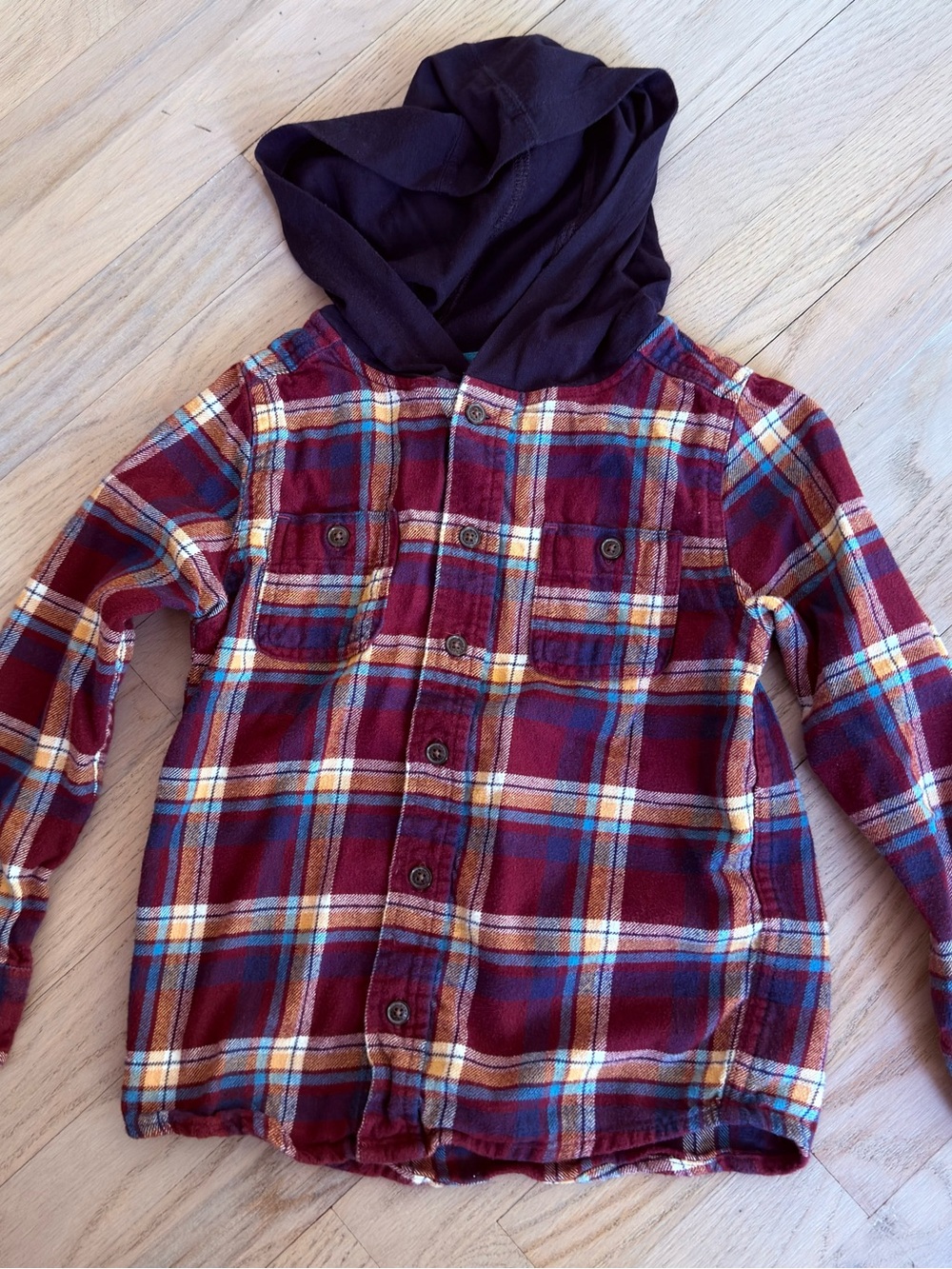 Oshkosh Burgundy Plaid Hooded Button-Up Shirt 6